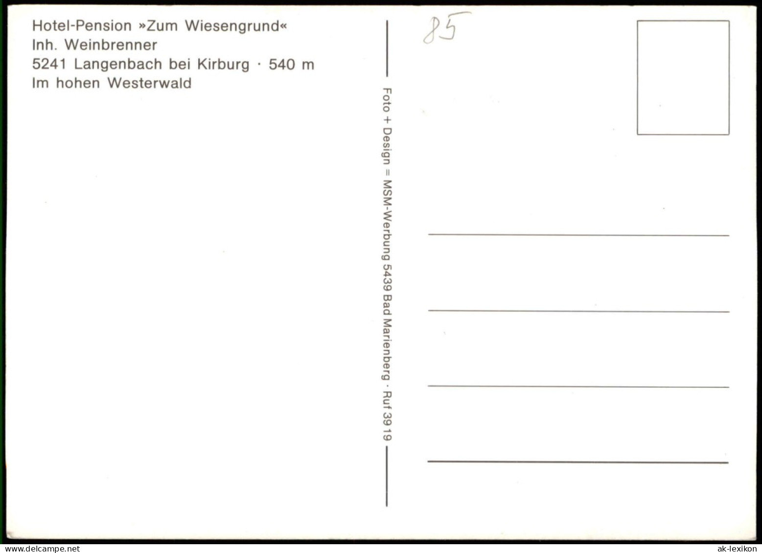 Langenbach Bei Kirburg Hotel-Pension Zum Wiesengrund MB Mit Innen 1965 - Otros & Sin Clasificación