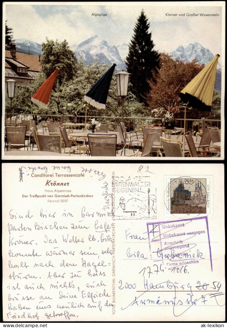 Garmisch-Partenkirchen Conditorei Terrassencafé Krönner Haus Alpenrose 1978 - Garmisch-Partenkirchen