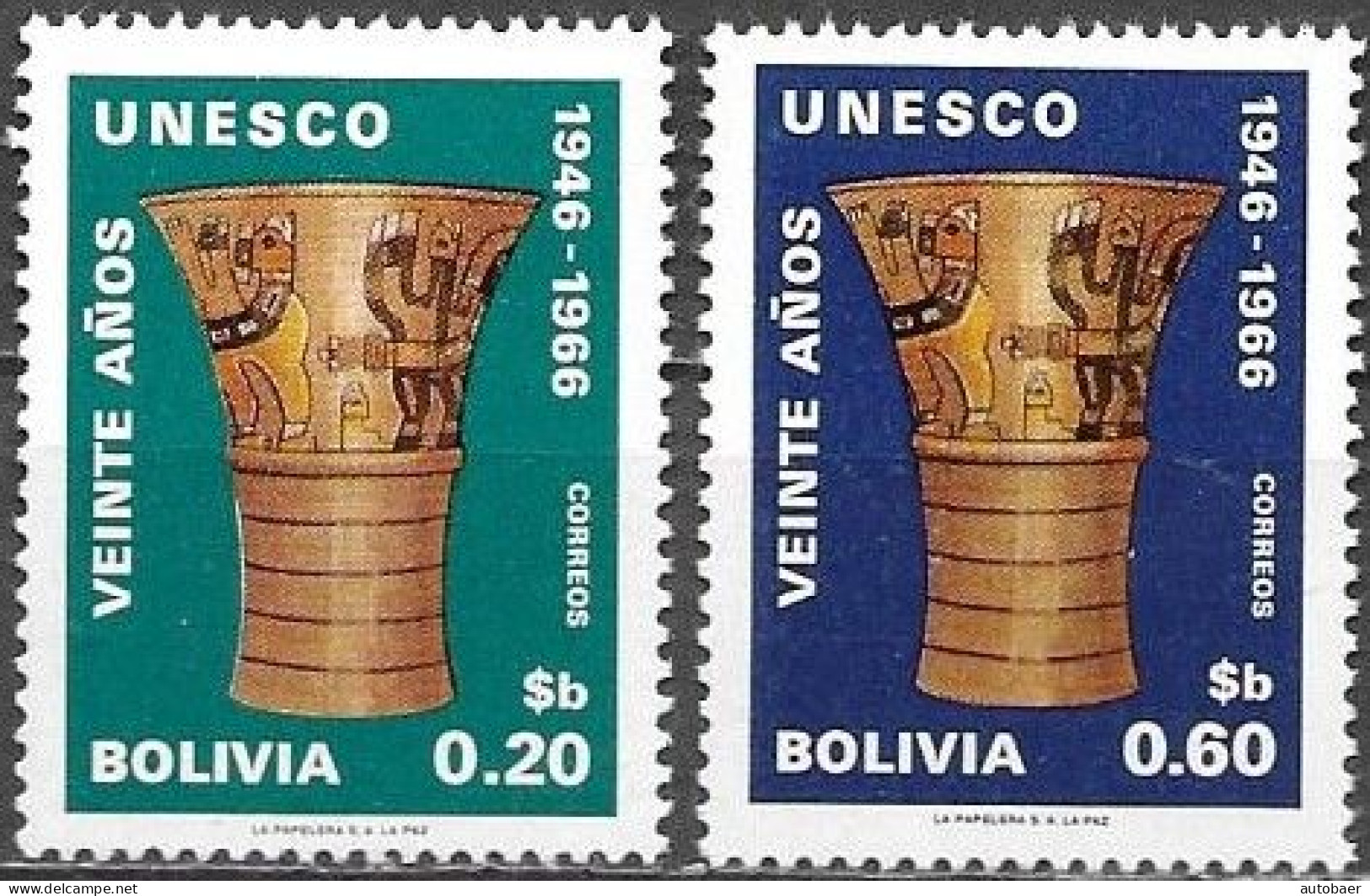 Bolivia Bolivie Bolivien 1968/1966 20 Years Unesco Michel No. 769-70 MNH Mint Postfrisch Neuf ** - Bolivien