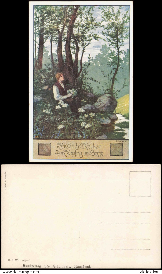 Künstlerkarte Kutzer: Friedrich Schiller Der Jüngling Am Bache 1910 - Peintures & Tableaux