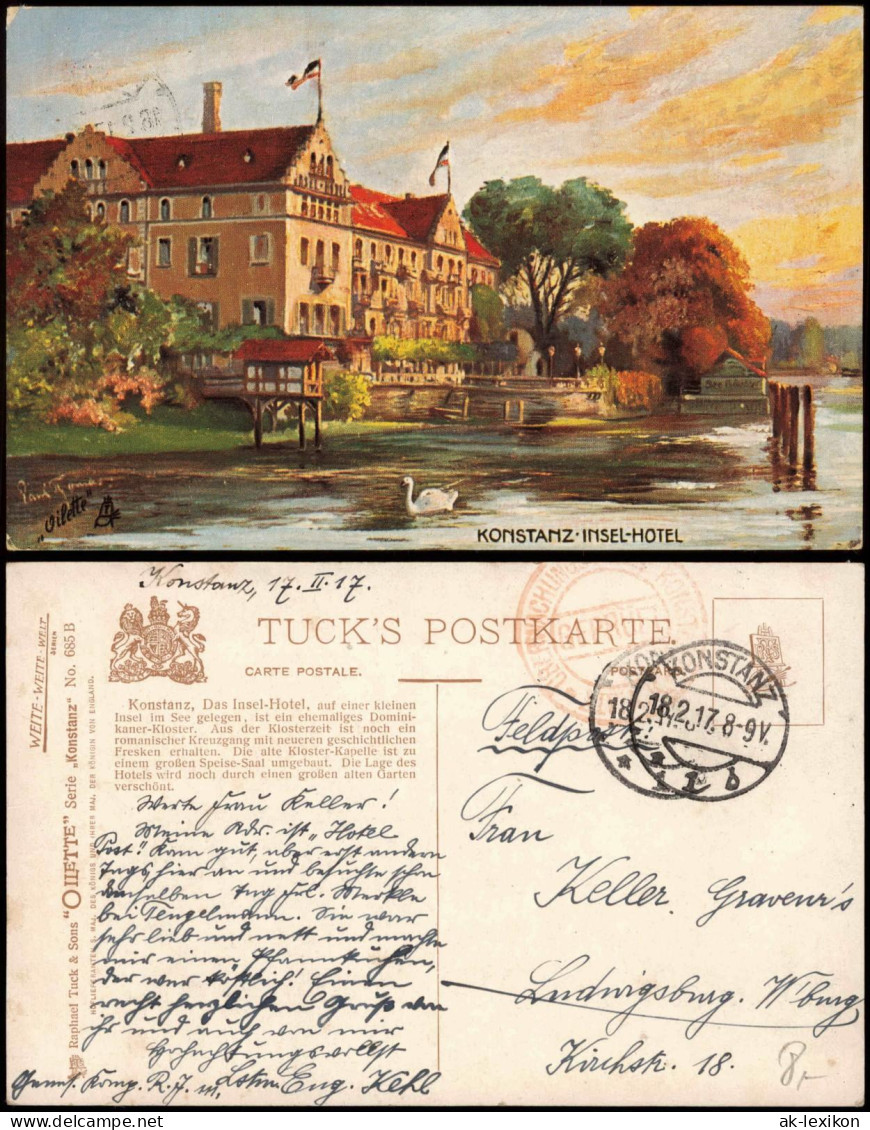 AK Konstanz Inselhotel, Oilette Künstlerkarte 1917  Gel. Zensur Feldpost - Konstanz
