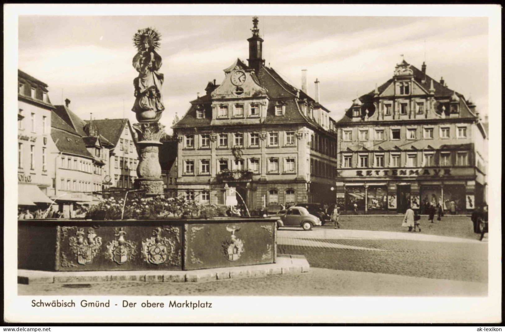 Ansichtskarte Schwäbisch Hall Marktplatz, Geschäft Rettenmayr 1958 - Schwaebisch Hall