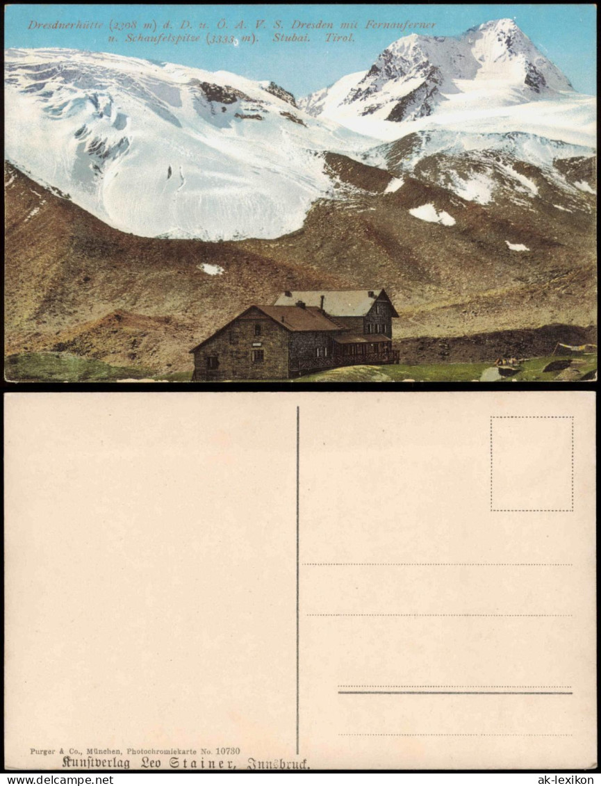 Ansichtskarte Neustift Im Stubaital Dresdnerhütte Fernauferner Gletscher 1912 - Altri & Non Classificati