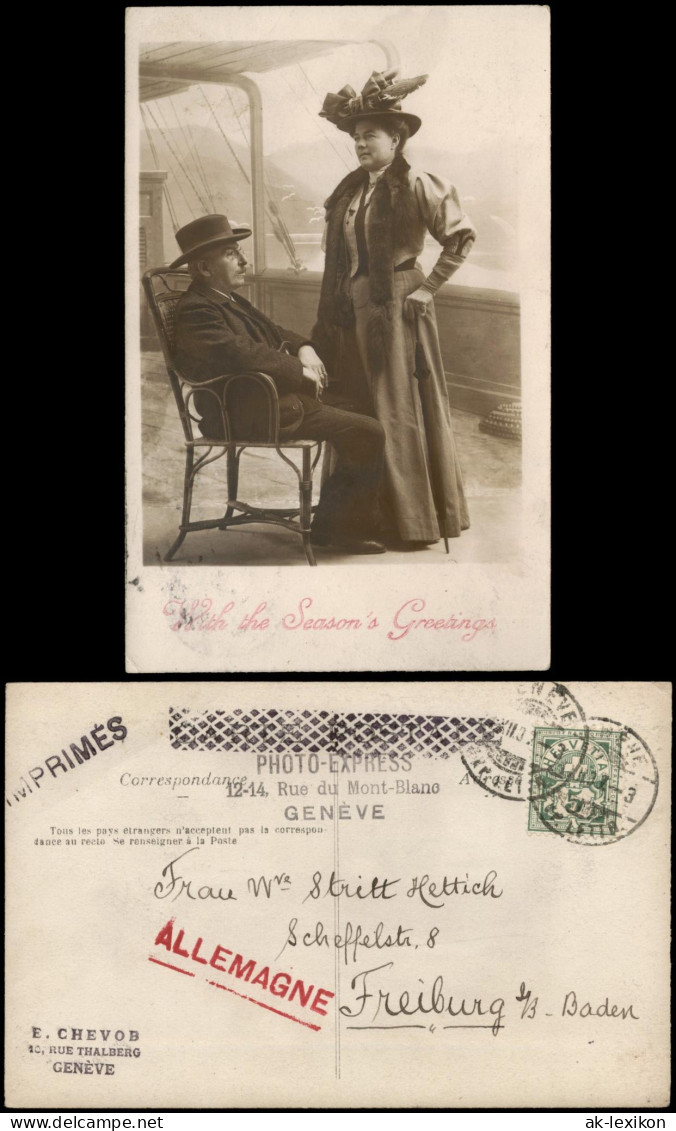 Ansichtskarte Genf Genève Mann, Edle Dame - Atelierfoto 1902 - Sonstige & Ohne Zuordnung