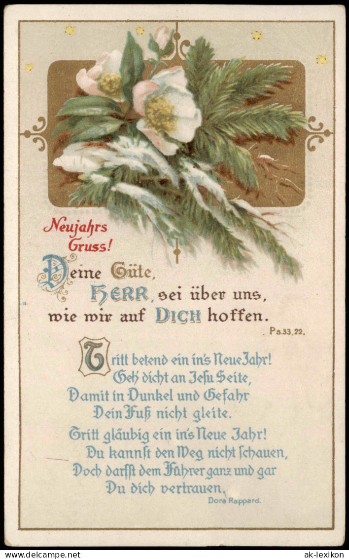 Neujahr Sylvester New Year Tannenzweig Christlicher Text 1916 Goldrand - New Year