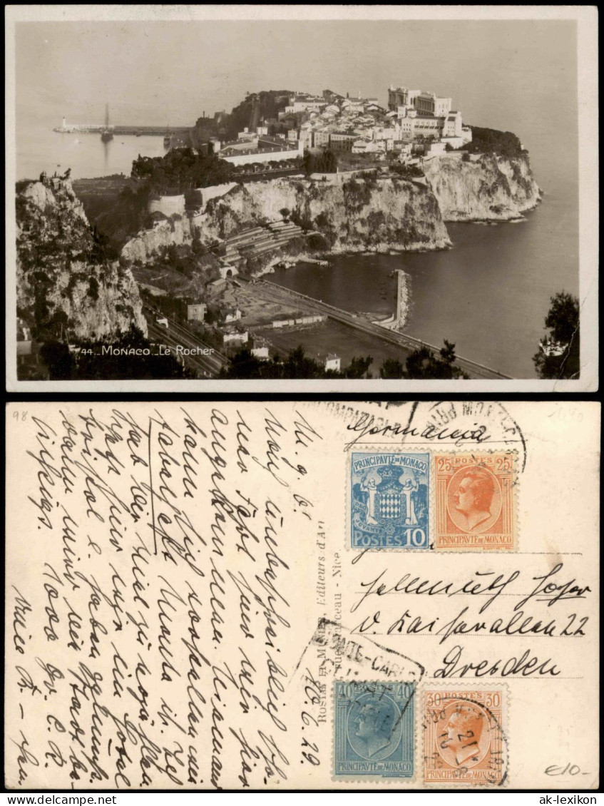Postcard Monaco Le Rocher 1929  Gel. Mehrfach Frankatur - Other & Unclassified