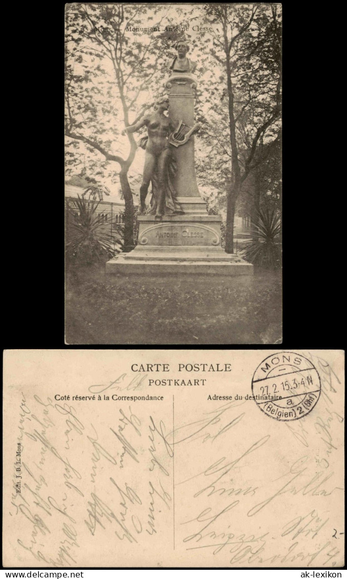 Postkaart Bergen Mons (Mont) Monument Antoine Clesse 1915  Gel. Feldpost Belgien - Andere & Zonder Classificatie