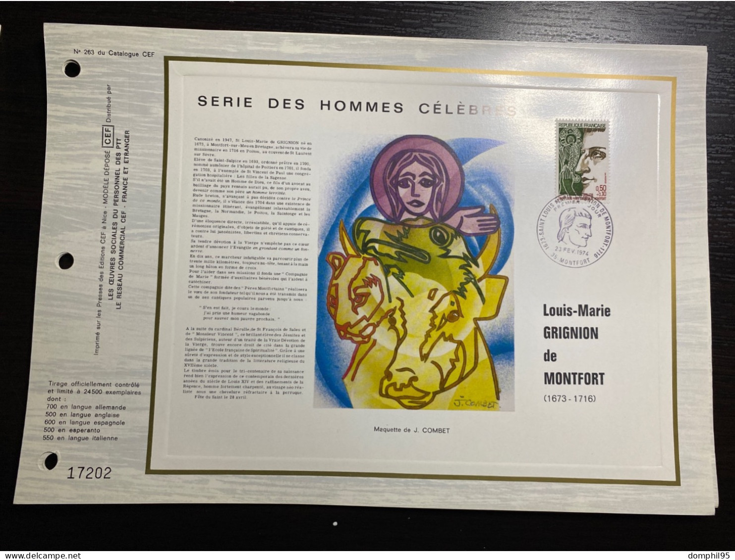 France 1974 - 4 Documents Philatéliques CEF No 262/263/264/268/ - Documentos Del Correo