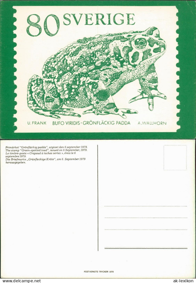 .Schweden Sverige Schweden Allgemein: Frosch Auf Briefmarken Motivkarte 1979 - Suède