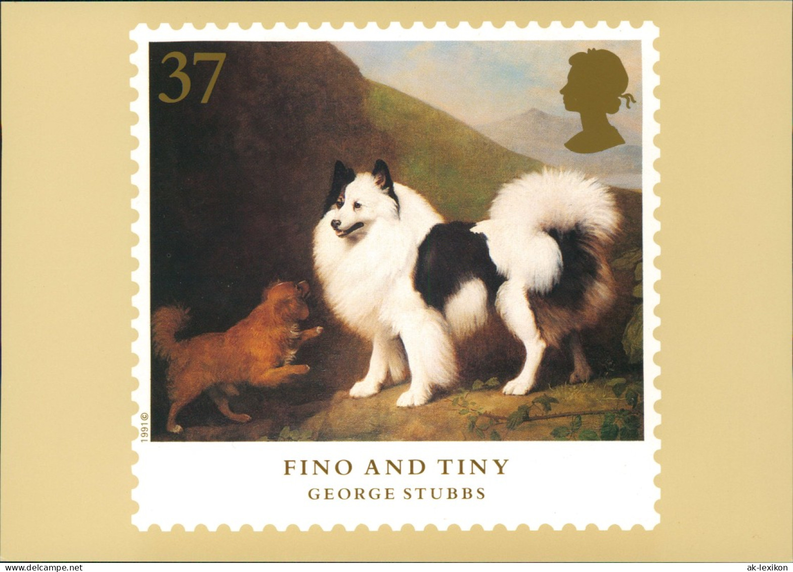 Dogs Fino And Tiny' By George Stubbs (Hund, Briefmarken-Motiv England) 1991 - Dogs