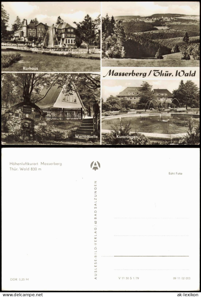 Ansichtskarte Masserberg Kurhaus, Werraquelle, Kuranlagen 1979 - Masserberg