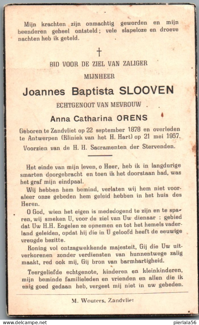 Bidprentje Zandvliet - Slooven Joannes Baptista (1878-1957) - Devotion Images