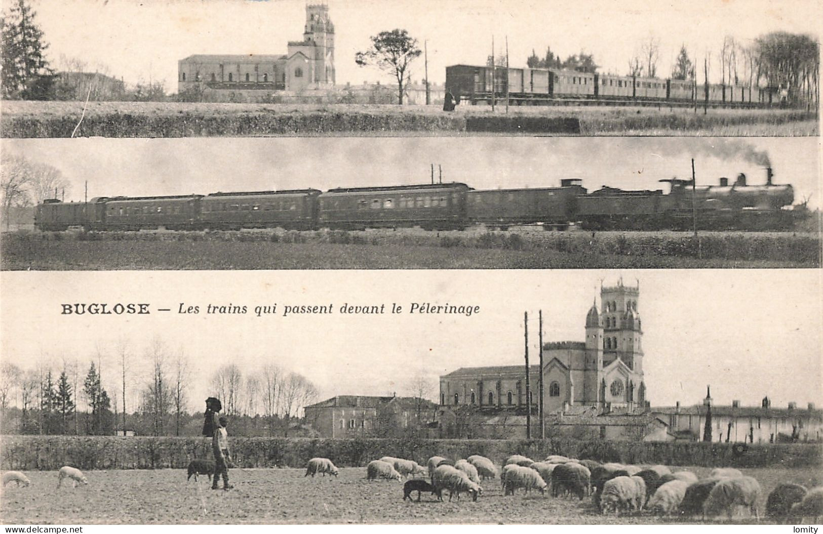 40 Buglose Les Trains Qui Passent Devant Le Pelerinage CPA Train Locomotive à Vapeur Moutons - Sonstige & Ohne Zuordnung