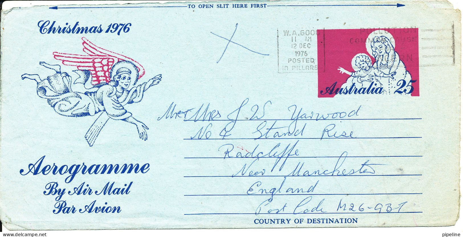 Australia Aerogramme Christmas 1976 Sent To England 12-12-1976 - Enteros Postales