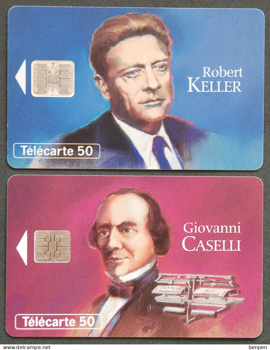 Télécartes Robert KELLER Giovanni CASELLI 1993 Figures Télécommunications Pantélégraphe Télécopie 50U France Telecom - Sin Clasificación