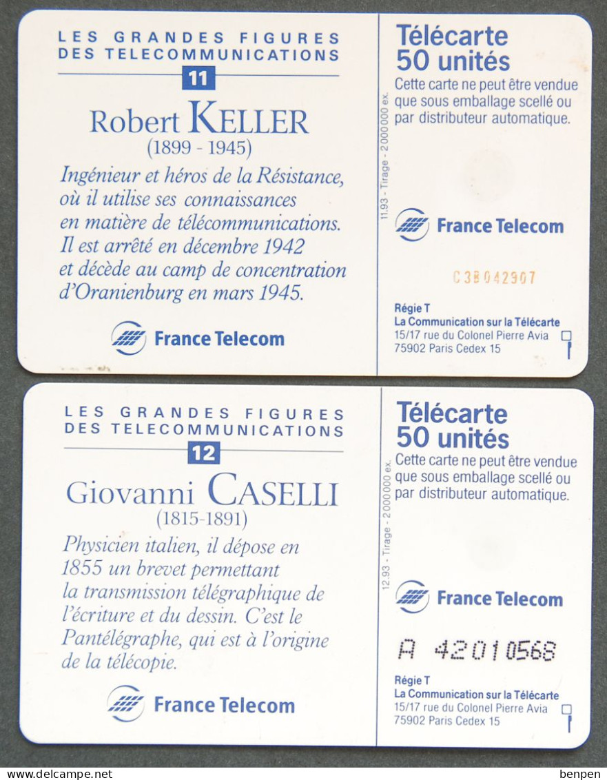 Télécartes Robert KELLER Giovanni CASELLI 1993 Figures Télécommunications Pantélégraphe Télécopie 50U France Telecom - Sin Clasificación