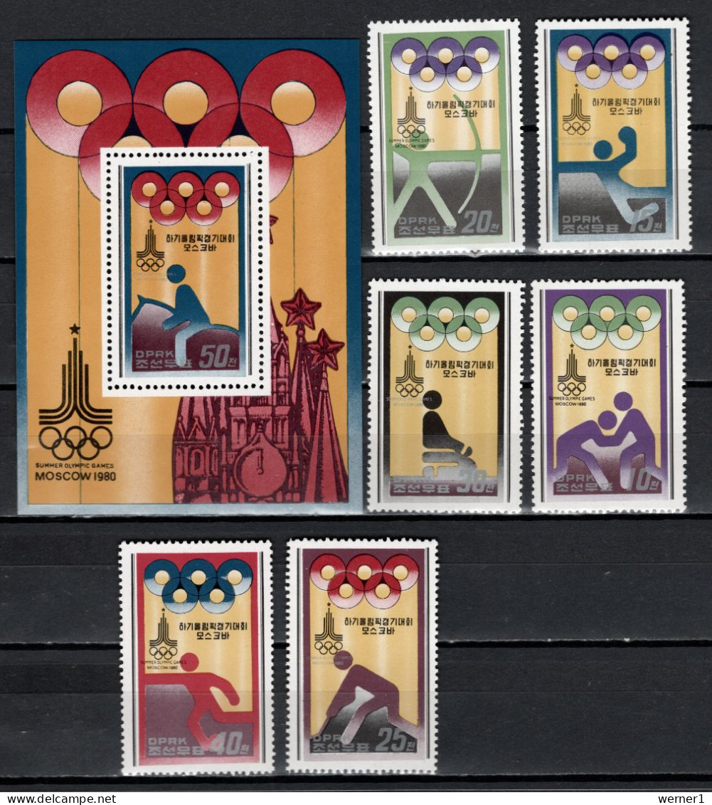 North Korea 1979 Olympic Games Moscow, Equestrian, Handball, Archery, Wrestling Etc. Set Of 6 + S/s MNH - Estate 1980: Mosca