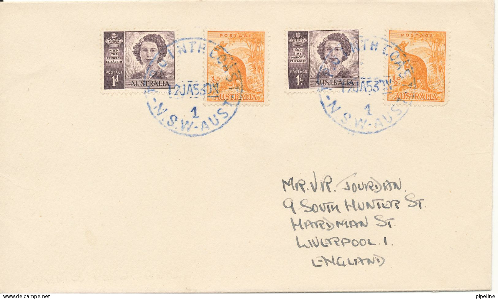 Australia Cover Sent To England T.P.O. 1 North Coast N.S.W. Aust 12-1-1953 - Covers & Documents