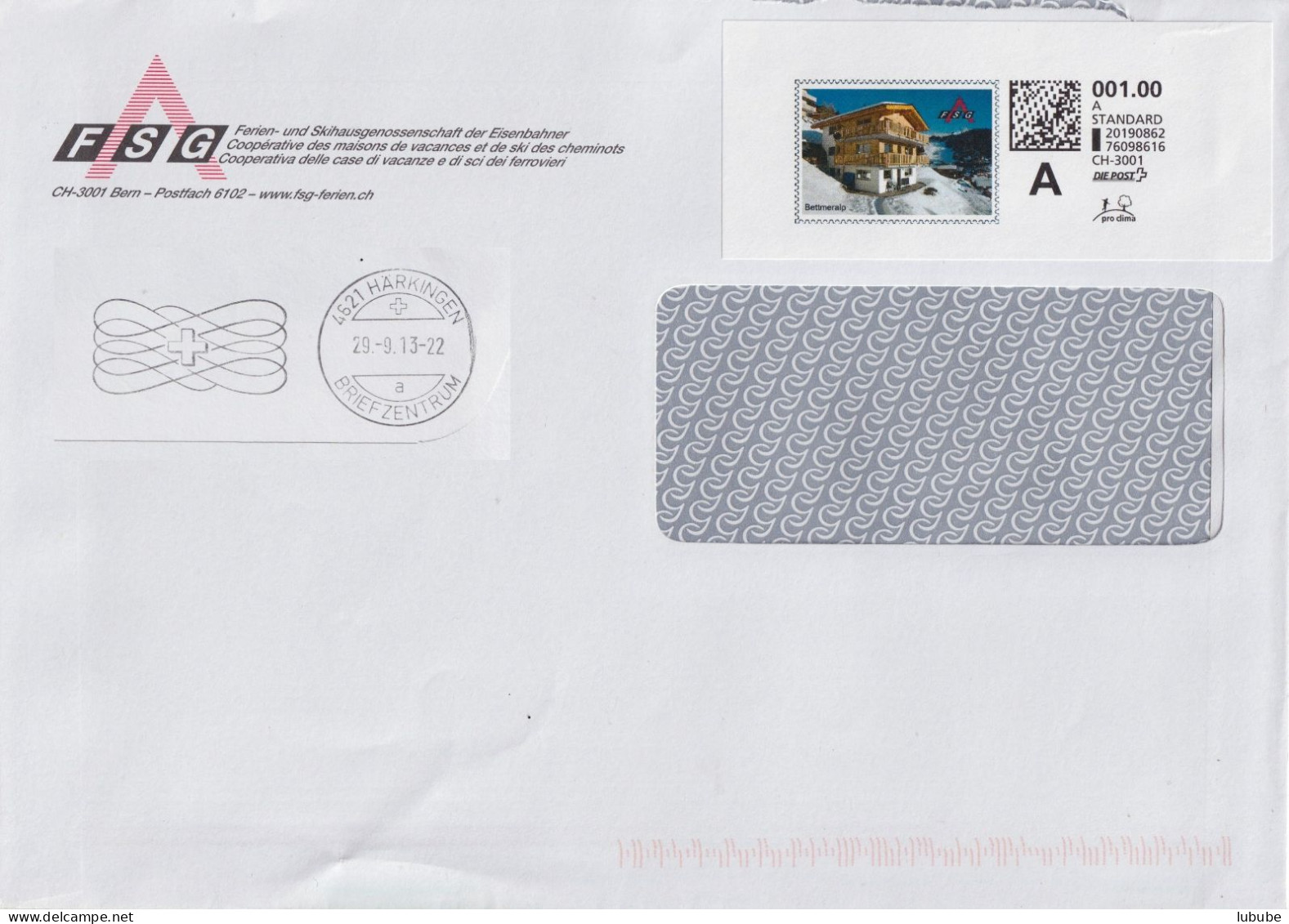 Motiv Brief  "FSG, Ferien-/Skihäuser Der Eisenbahner, Bern"  (WebStamp)     2013 - Storia Postale