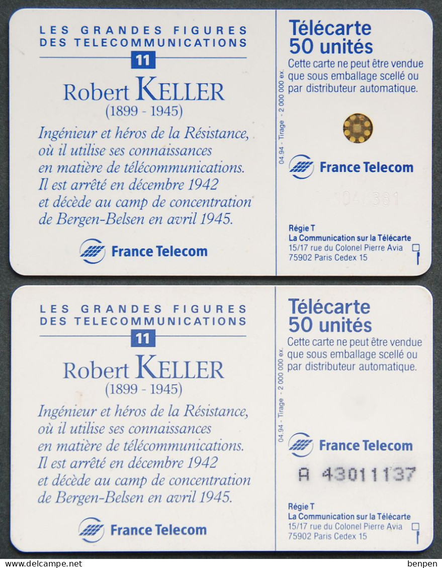 Télécartes Robert KELLER 1993 Figures Télécommunications Héros Résistance Bergen-Belsen WWII Guerre 50U France Telecom - Non Classés