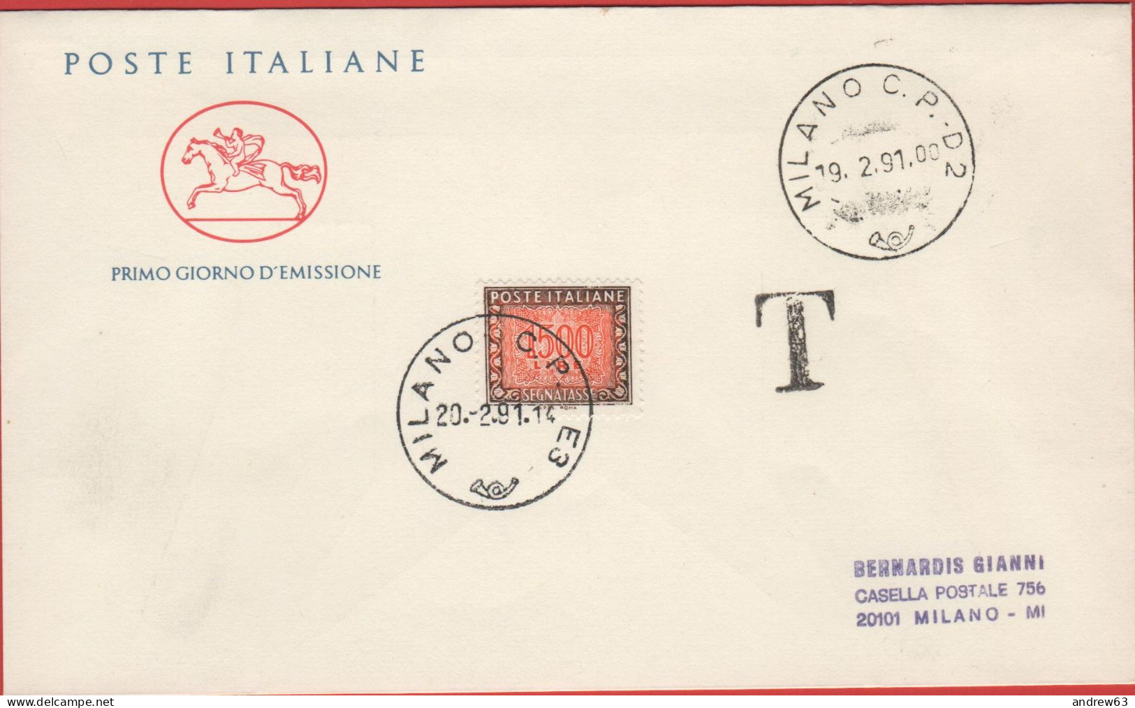 ITALIA - ITALIE - ITALY - 1991 - 1500 Segnatasse - FDC Cavallino - FDC