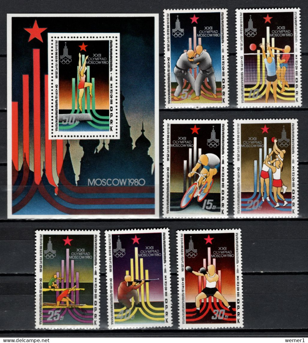 North Korea 1979 Olympic Games Moscow, Judo, Volleyball, Cycling, Basketball, Rowing Etc. Set Of 7 + S/s MNH - Verano 1980: Moscu