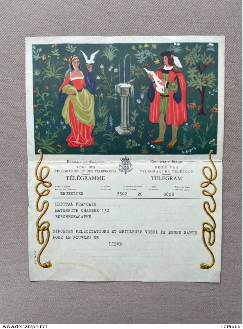 TELEGRAM - BRUXELLES 1959 - HOPITAL FRANCAIS - BERCHEM-SAINTE-AGATHE - Télégrammes