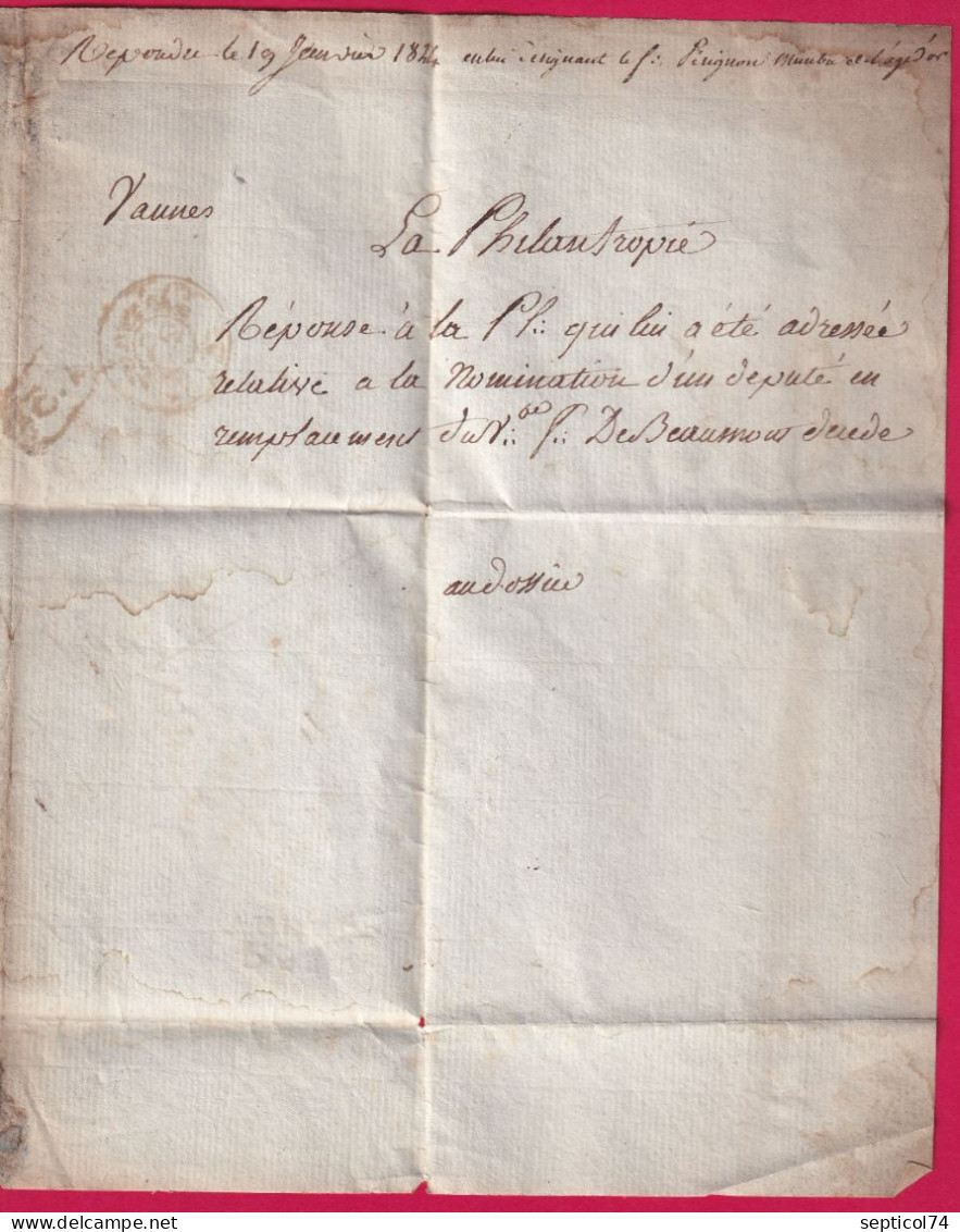 MARQUE P54P VANNES EN ROUGE MORBIHAN POUR PARIS 1824 INDICE 14 LETTRE - 1801-1848: Voorlopers XIX