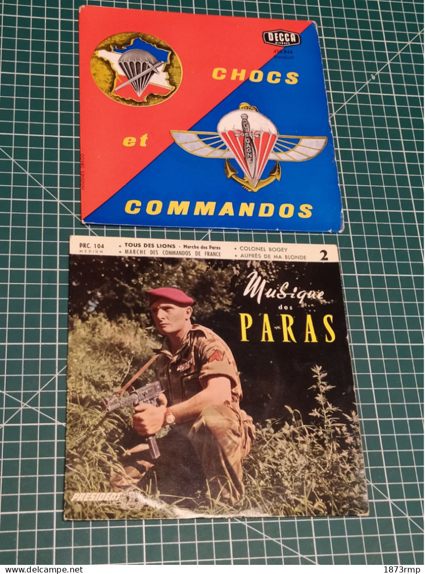 CHOCS ET COMMANDOS ET MUSIQUE DES PARAS, 2 DISQUES 45 TOURS - Sonstige & Ohne Zuordnung