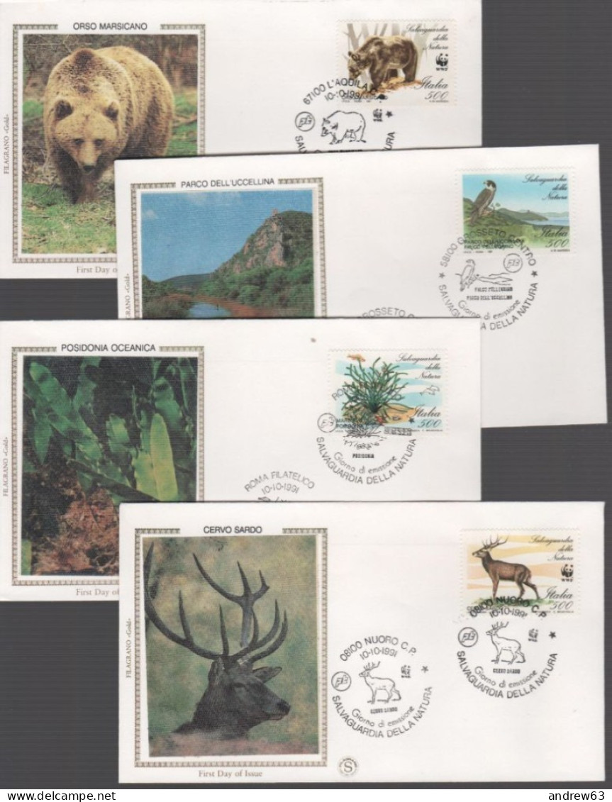 ITALIA - ITALIE - ITALY - 1991 - Salvaguardia Della Natura, WWF - 4x FDC Filagrano Gold - FDC