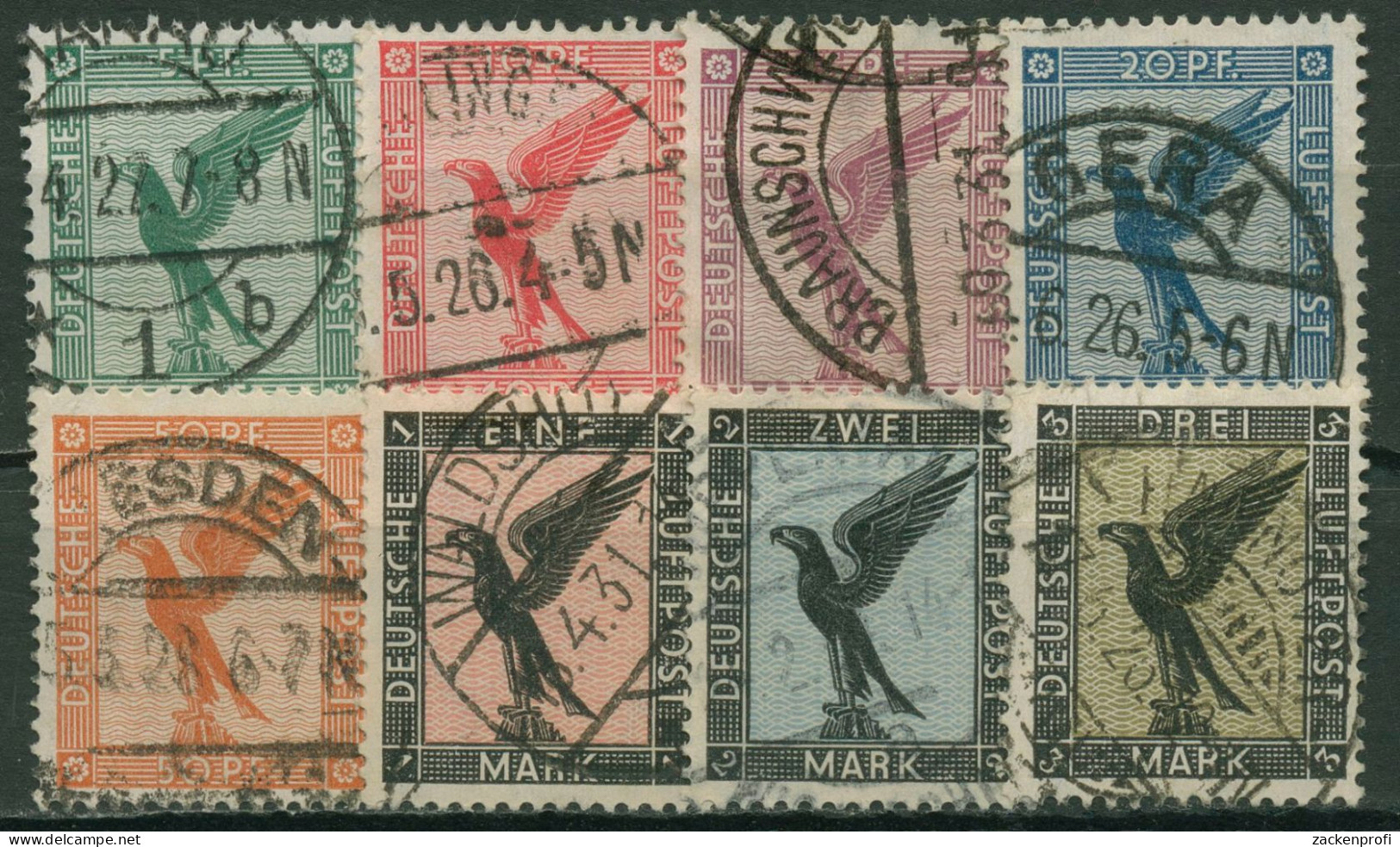 Deutsches Reich 1926 Flugpostmarken: Adler 378/84 Gestempelt - Used Stamps