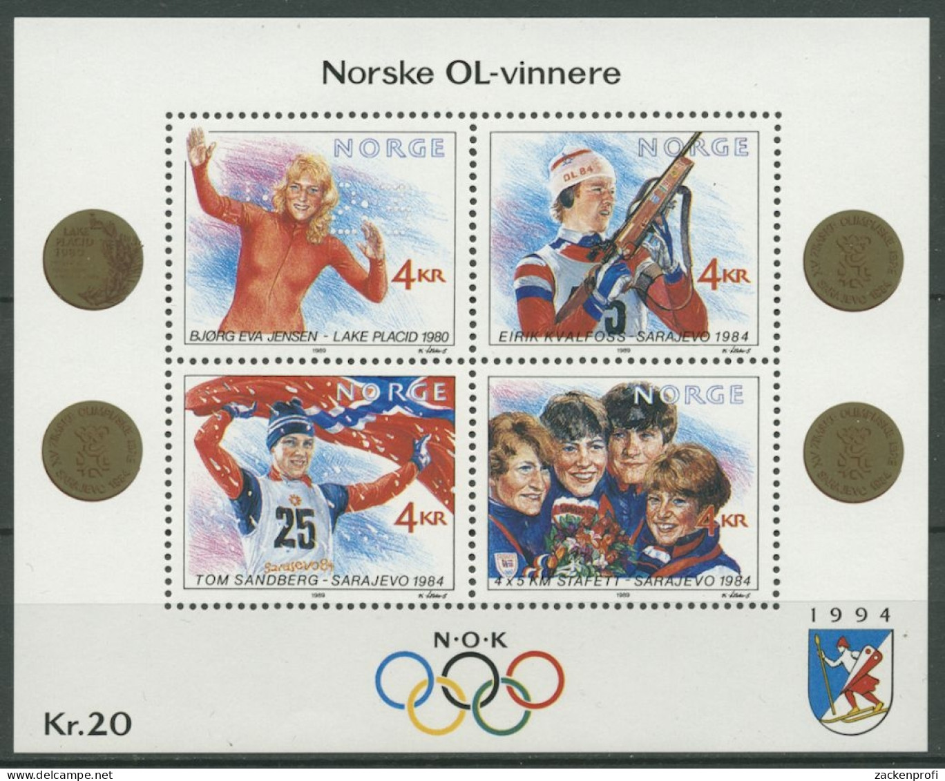 Norwegen 1989 Olympische Winterspiele Lillehammer Block 12 Postfrisch (C25943) - Blocks & Sheetlets