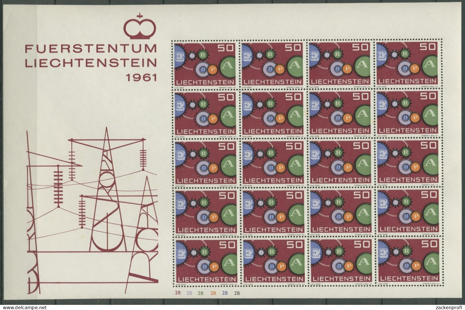 Liechtenstein 1961 Europa CEPT Zahnräder Bogen 414 II Postfrisch (SG13788) - Ungebraucht