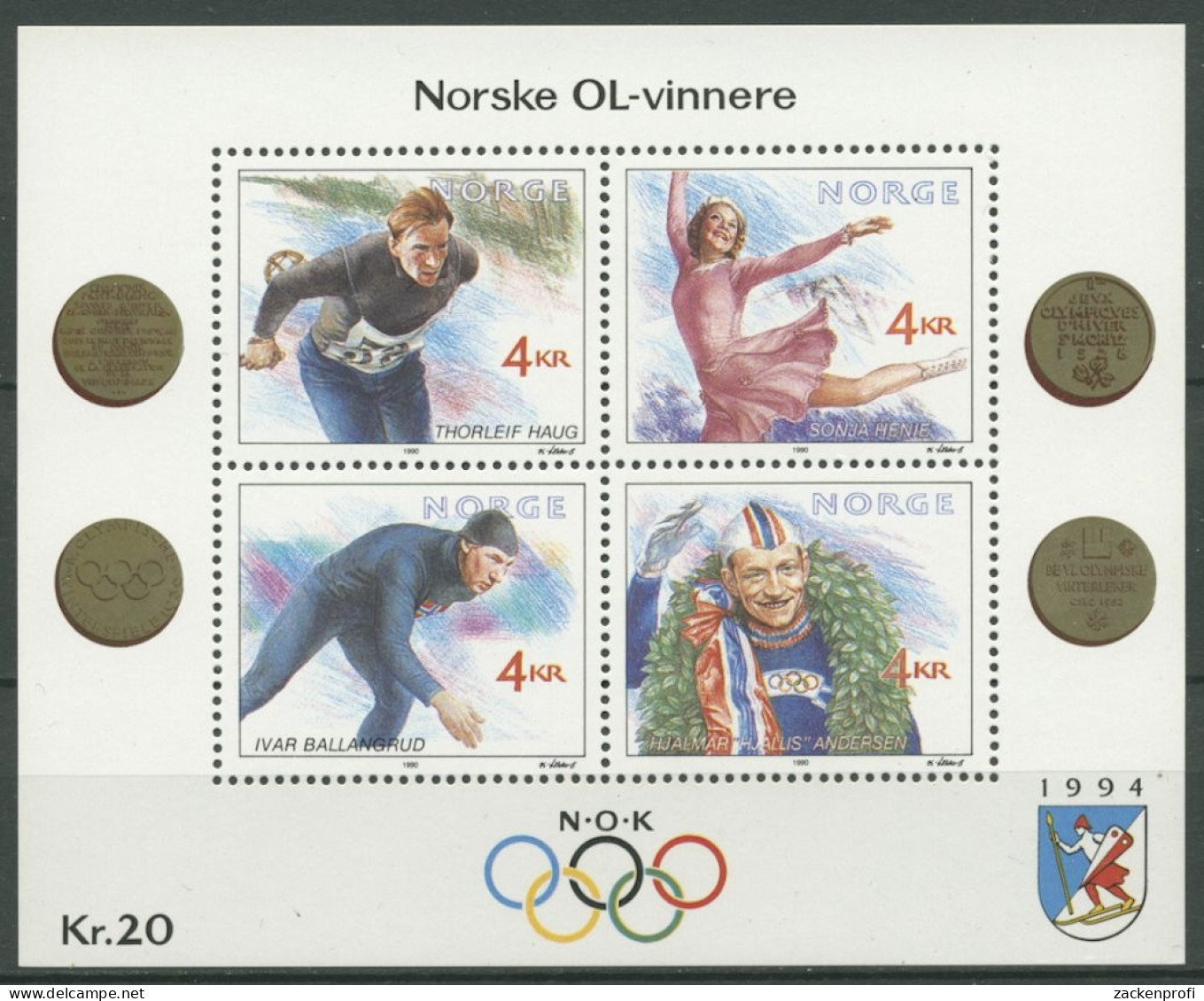 Norwegen 1990 Olympische Winterspiele Lillehammer Block 14 Postfrisch (C25946) - Blocks & Kleinbögen