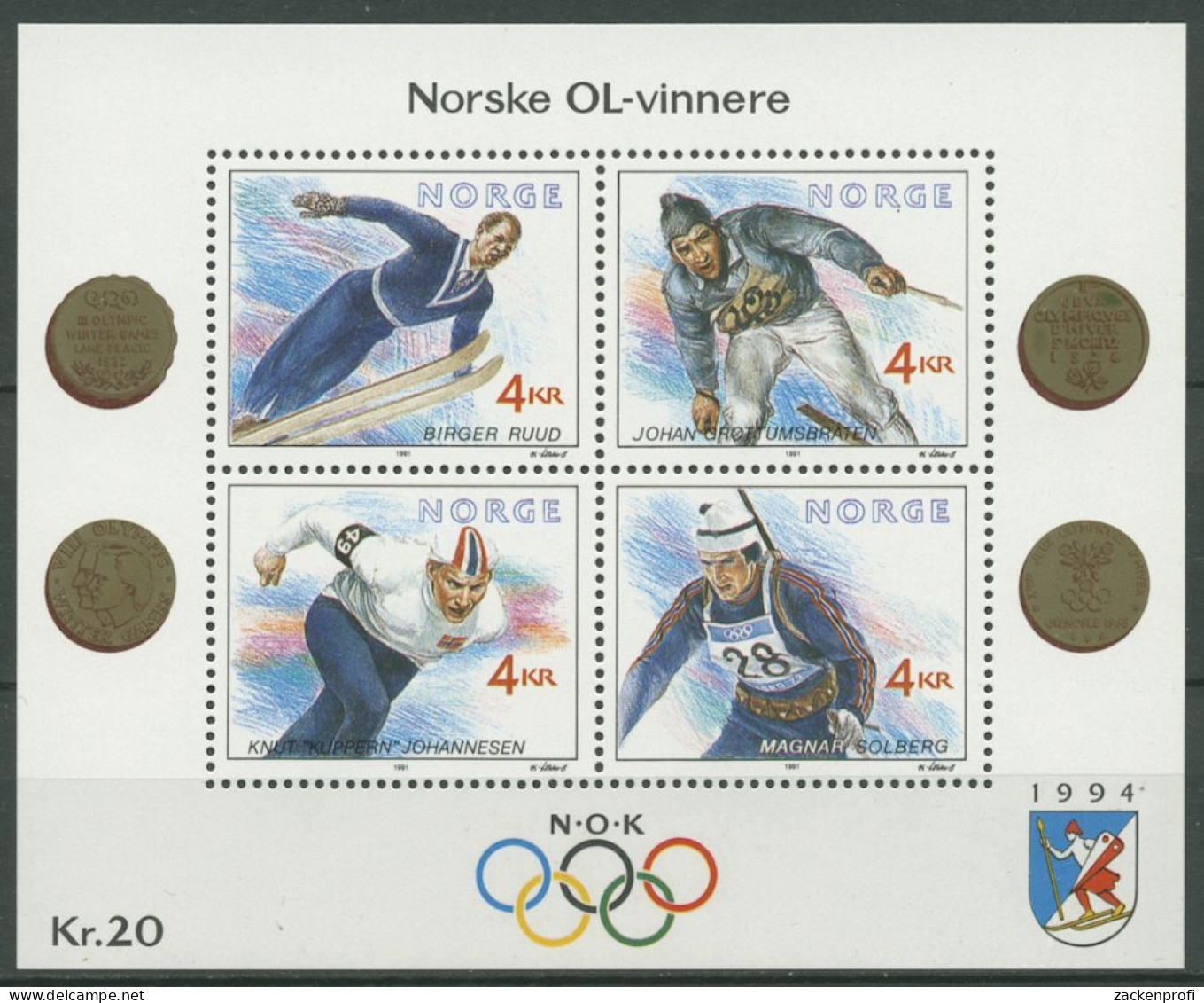 Norwegen 1991 Olympische Winterspiele Lillehammer Block 16 Postfrisch (C25948) - Blocks & Kleinbögen