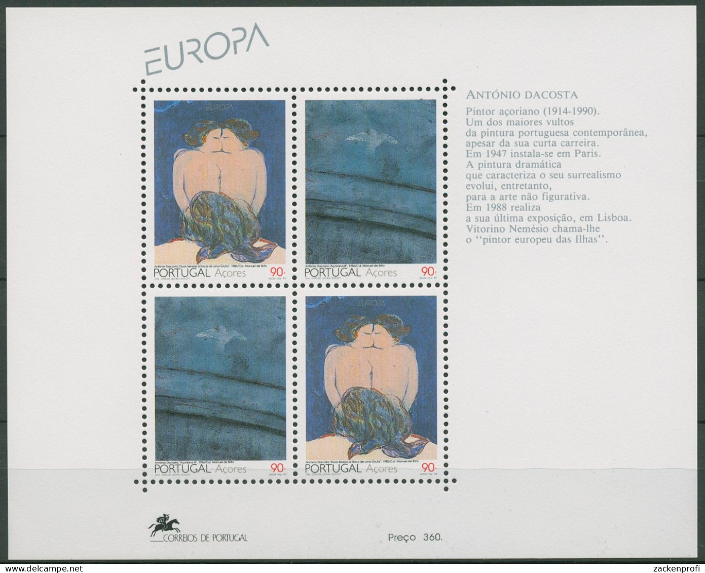 Portugal - Azoren 1993 Europa CEPT Zeitgen. Kunst Block 13 Postfrisch (C90949) - Açores