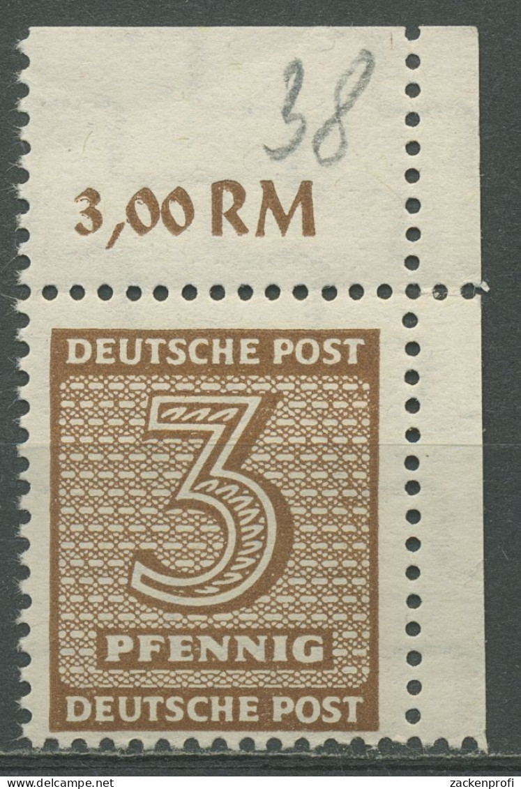 SBZ West-Sachsen 1945 Ziffern 126 Y W A Ecke Oben Rechts Postfrisch - Andere & Zonder Classificatie
