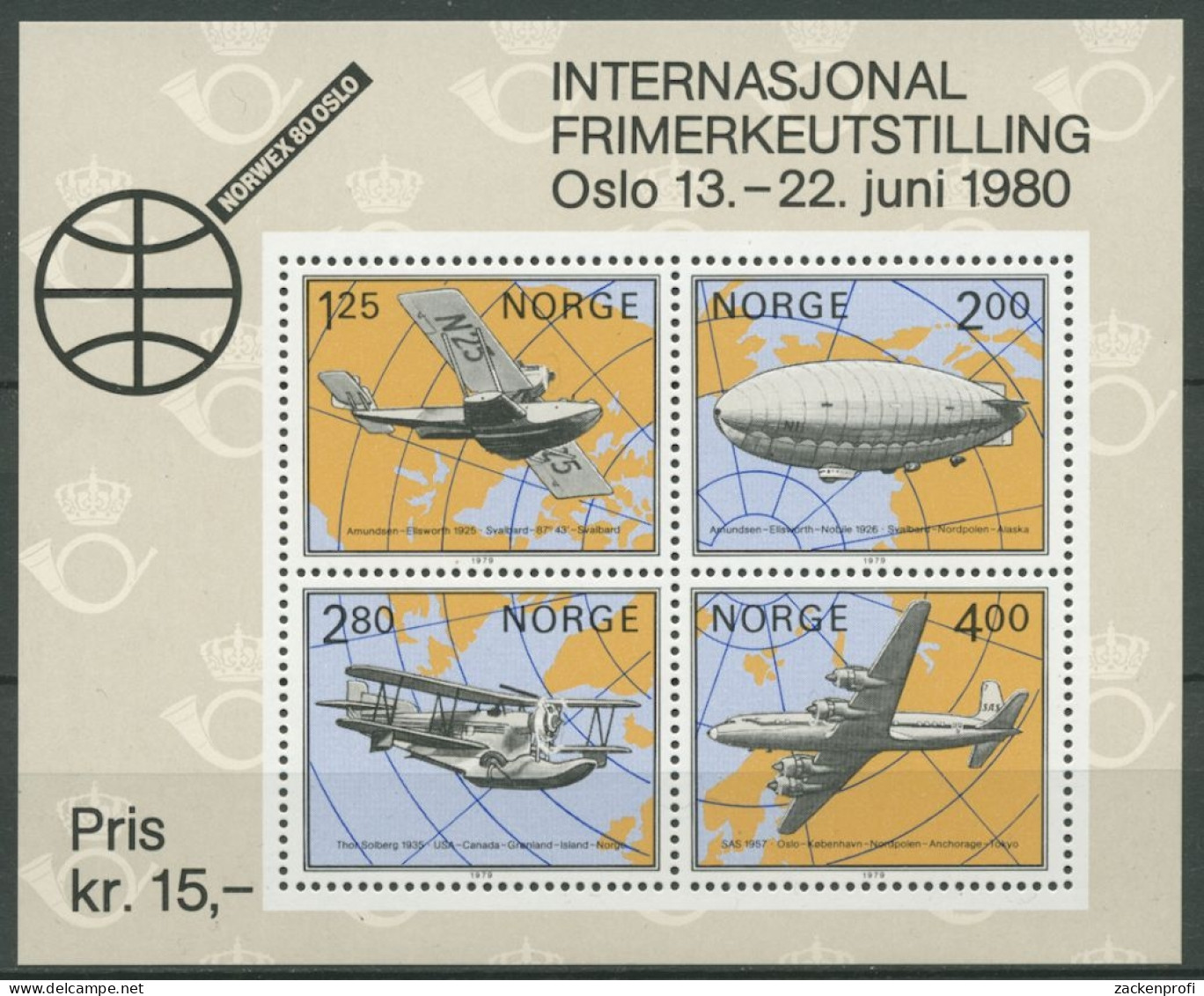 Norwegen 1979 NORWEX 1980 Arktische Luftfahrt Block 2 Postfrisch (C25928) - Blocks & Kleinbögen