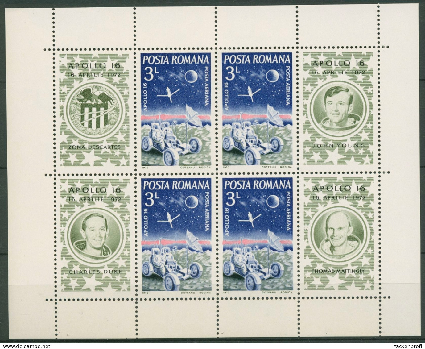 Rumänien 1972 Raumfahrt Apollo 16 Block 95 Postfrisch (C93069) - Blocks & Kleinbögen