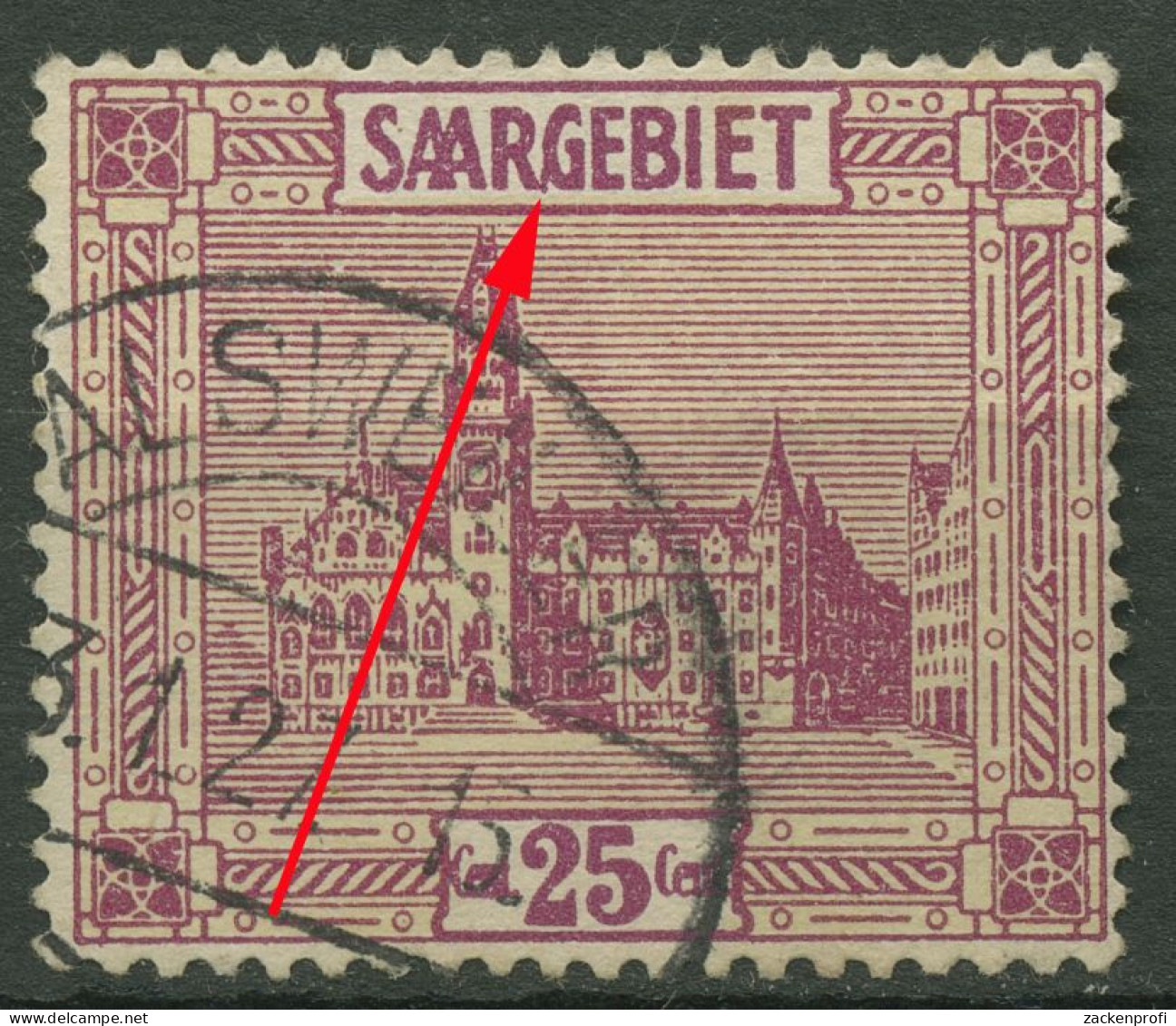 Saargebiet 1923 Neues Rathaus Mit Plattenfehler 100 VIII Gestempelt - Oblitérés