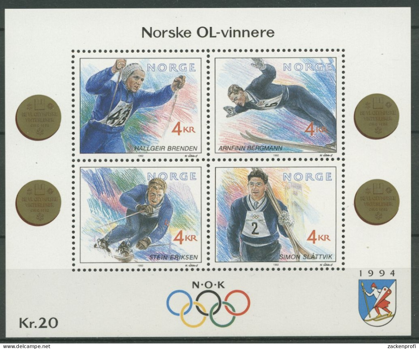 Norwegen 1992 Olympische Winterspiele Lillehammer Block 17 Postfrisch (C25949) - Blocks & Kleinbögen