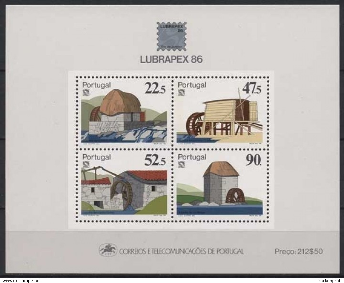 Portugal 1986 LUBRAPEX'86 Mühlen Block 53 Postfrisch (C91082) - Blocks & Sheetlets