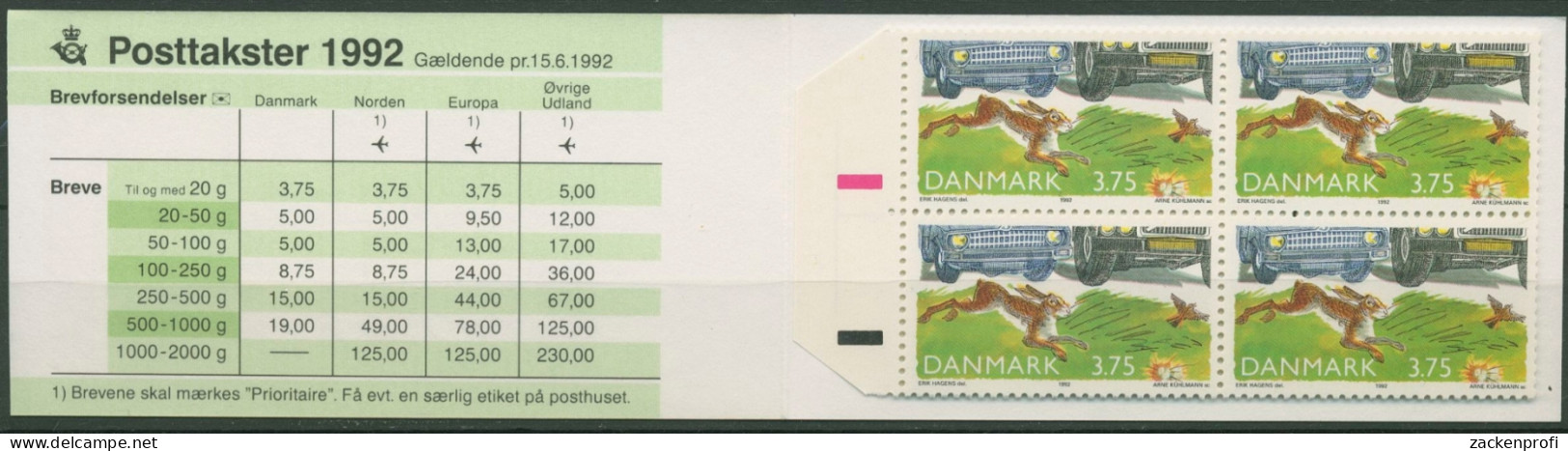 Dänemark 1992 Straßenverkehr Feldhase Markenheftchen 1032 MH Postfrisch (C93043) - Postzegelboekjes