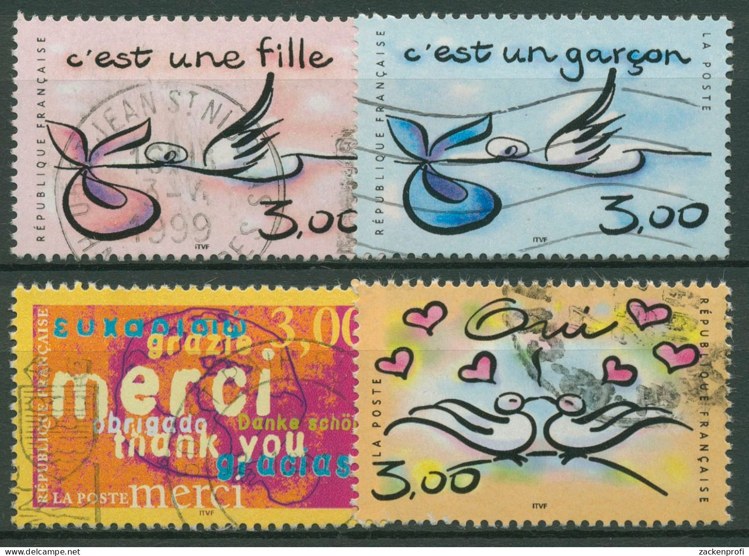 Frankreich 1999 Grußmarken 3371/74 Gestempelt - Used Stamps