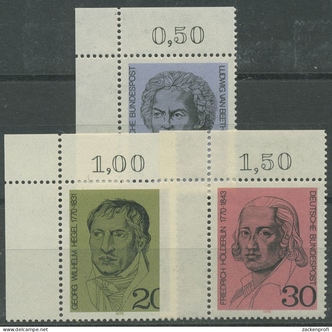 Bund 1970 Beethoven Hegel Hölderlin 616/18 Ecke 1 Oben Links Postfrisch (E203) - Ungebraucht