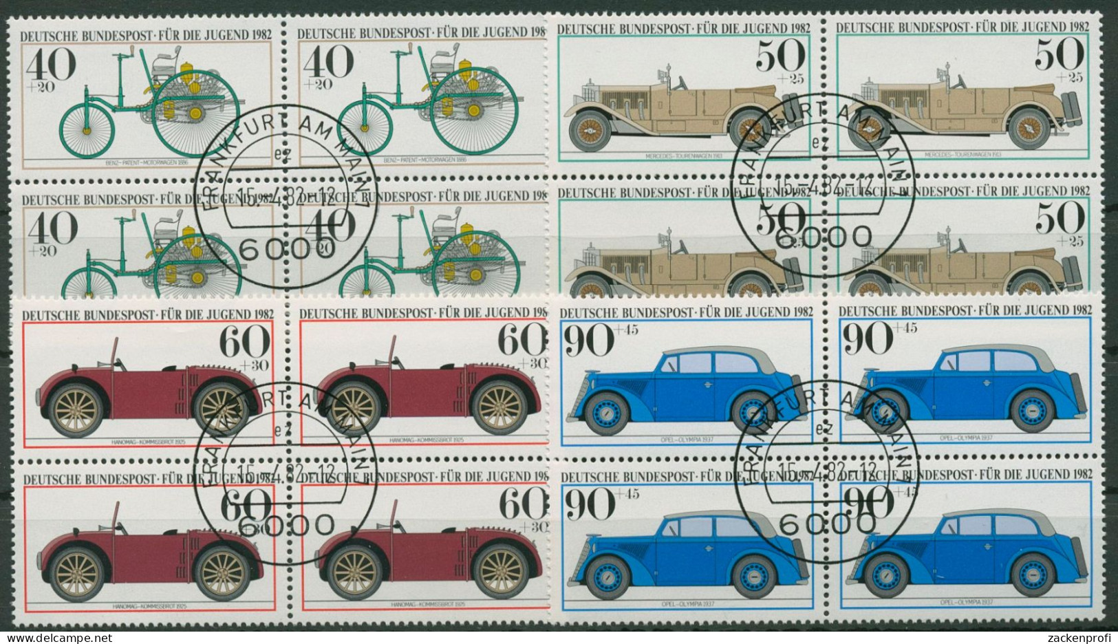 Bund 1982 Jugend Hist. Kraftfahrzeuge Oldtimer 1123/26 4er-Block Gestempelt - Usati