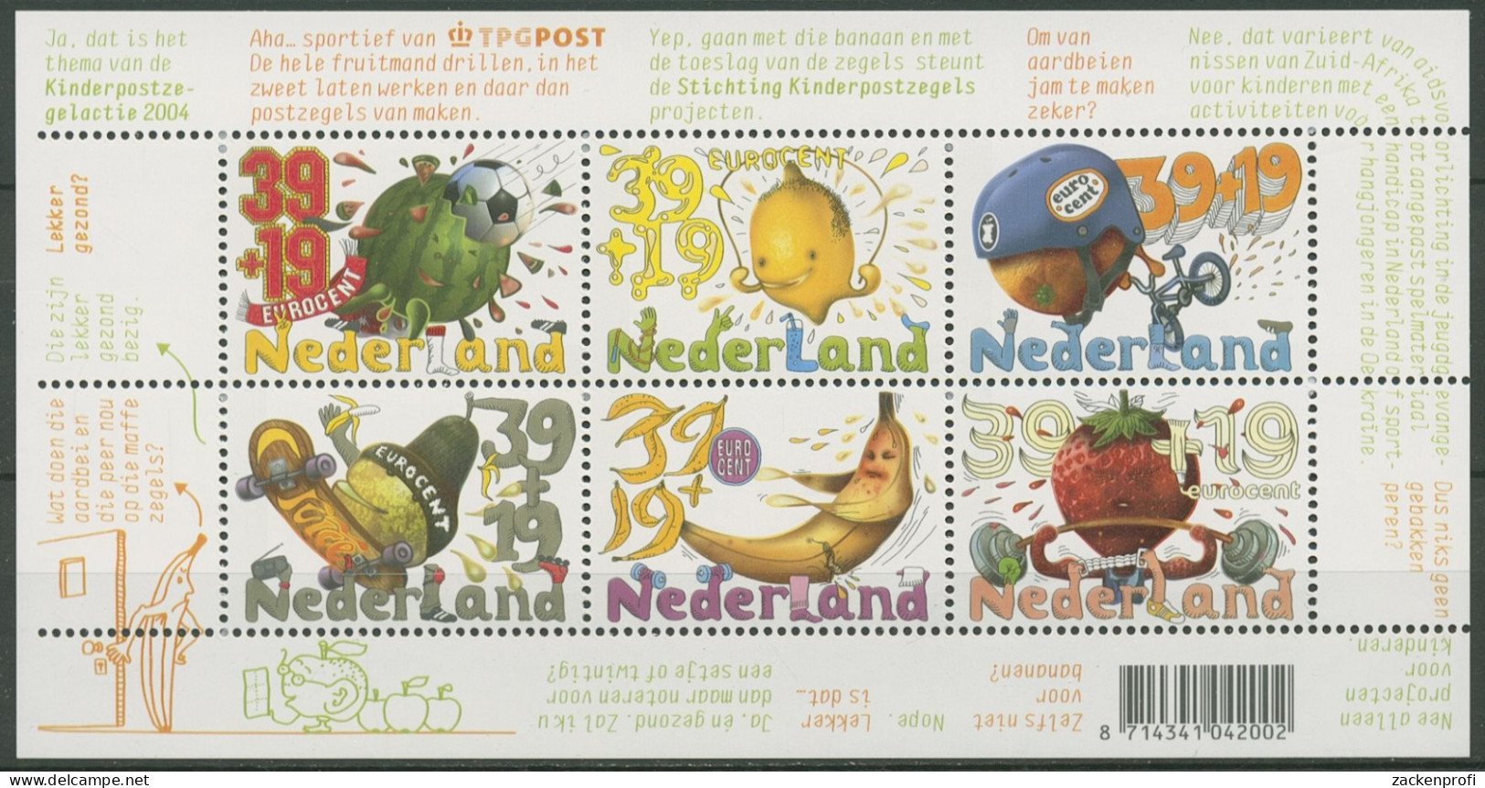 Niederlande 2004 Voor Het Kind Ernährung Und Sport Block 84 Postfrisch (C95800) - Blocs