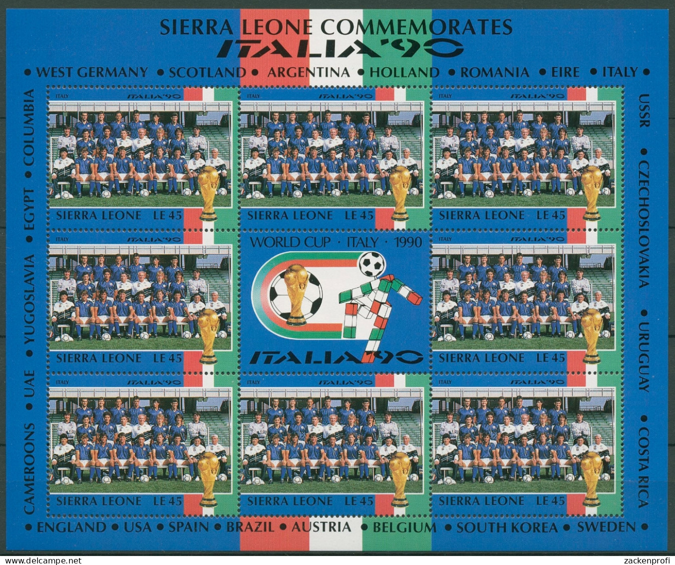 Sierra Leone 1990 Fußball-WM Mannschaft Italien 1448 K Postfrisch (C27417) - Sierra Leona (1961-...)