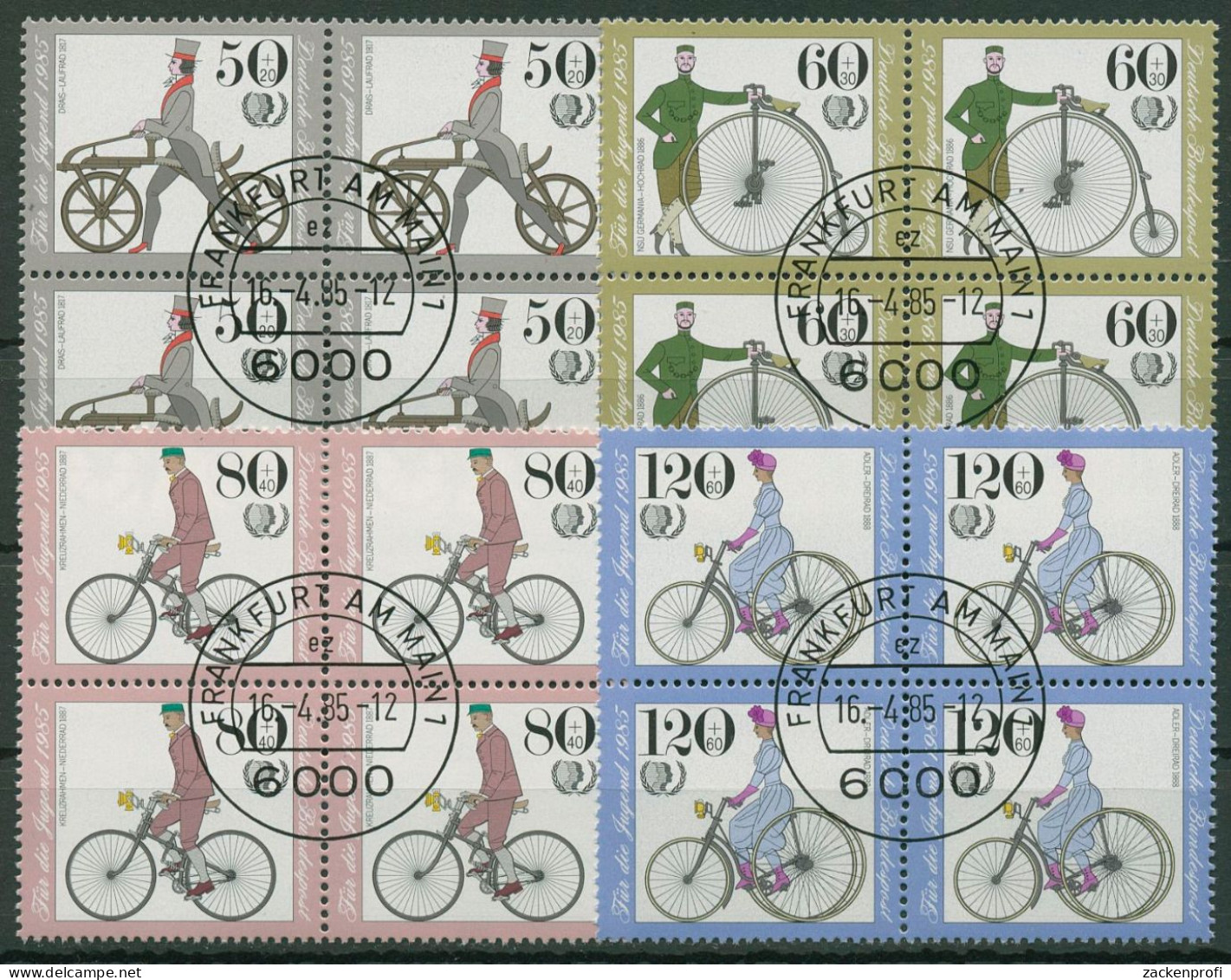 Bund 1985 Jugend Fahrräder 1242/45 4er-Block Gestempelt - Used Stamps