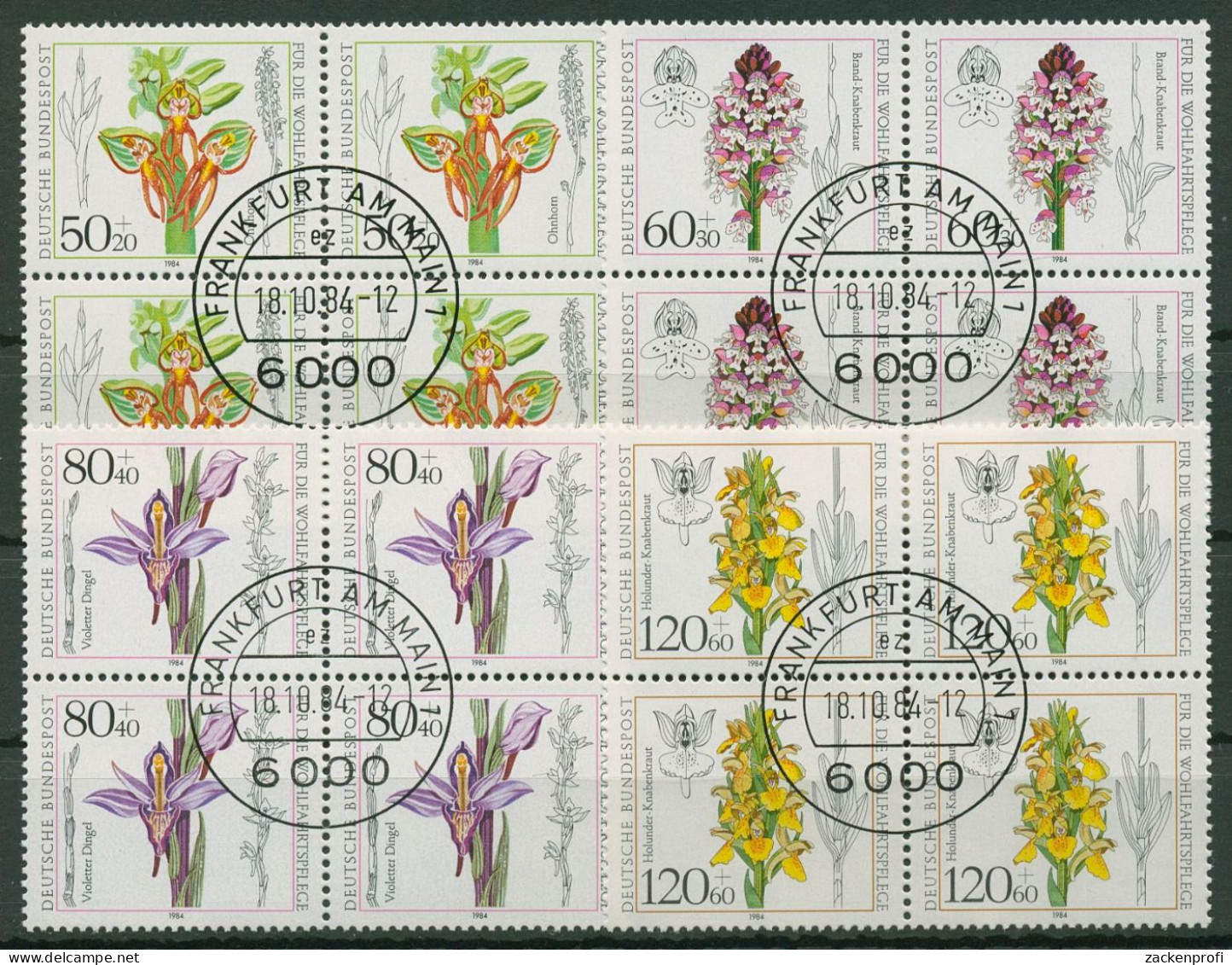 Bund 1984 Pflanzen Blumen Orchideen 1225/28 4er-Block Gestempelt - Gebraucht